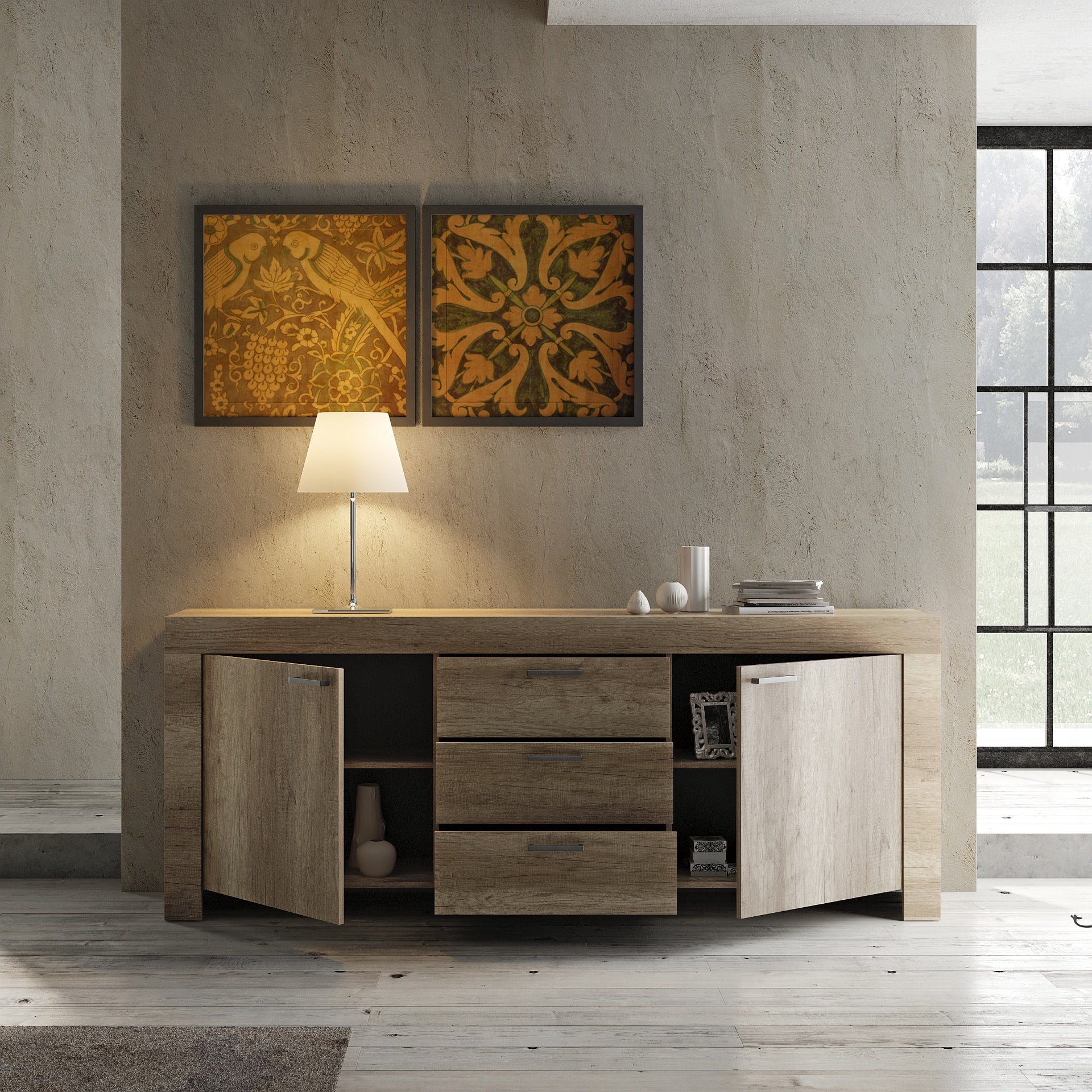 LAND, buffet 2 portes / 3 tiroirs