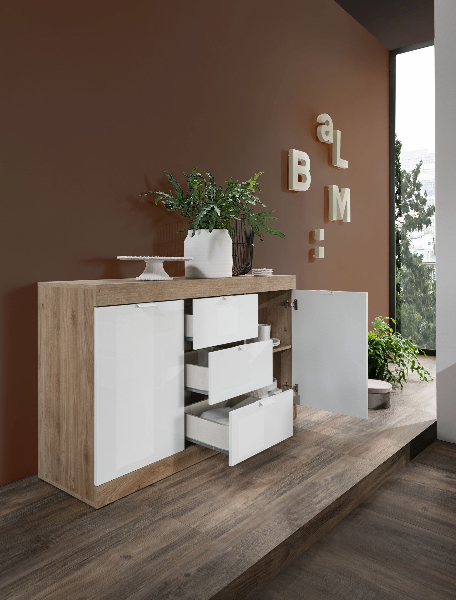 SLIM, BUFFET 135CM 2 PORTES 3 TIROIRS